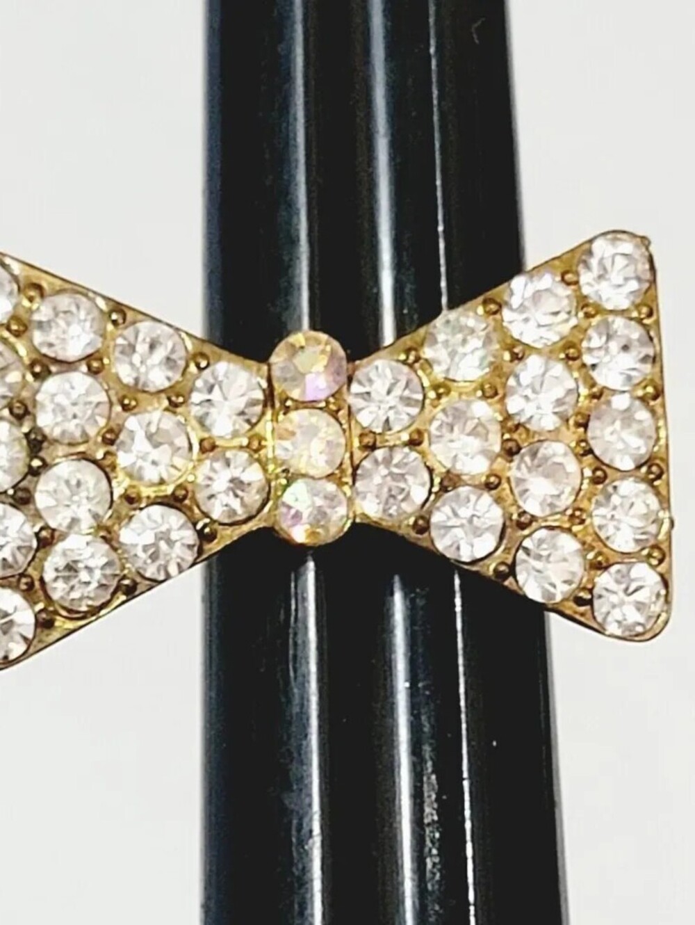 Vintage Rhinestone Statement Ring, Adjustable Mogul Style Gold-tone Fashion r-14